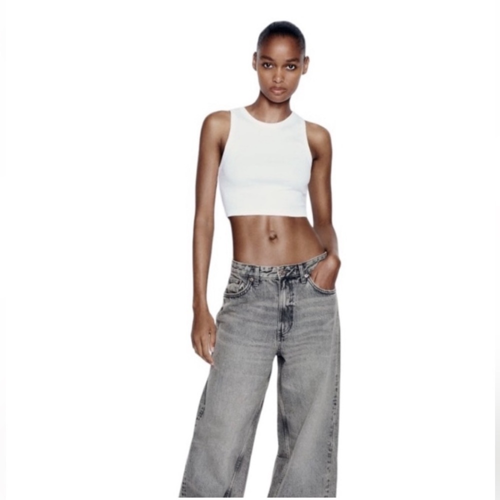 NWOT Zara White Knit Crop Knit Top